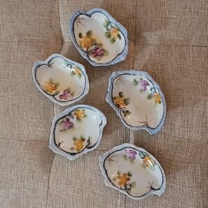 Vintage, Antique, hand painted, Floral Celery Dish with Five Salt Dishes. Japan.